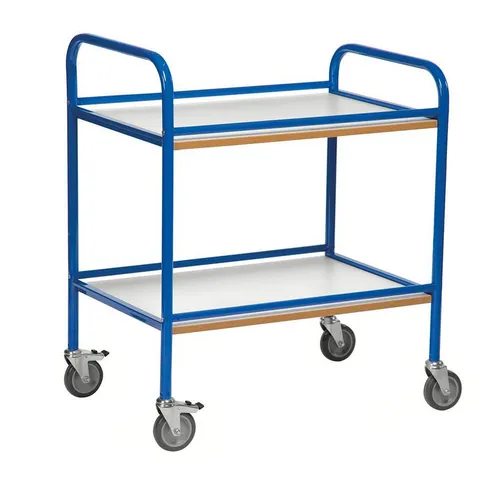 OSWALD Transportwagen Servierwagen Tablettwagen 100 kg, blau - Transportwagen - Praktischer Servierwagen mit 2 melaminbeschichteten Böden und einer Traglast von 100 kg. Ideal für Gastronomie und Veranstaltungen, einfach zu reinigen und mit 4 Lenkrollen für hohe Mobilität.