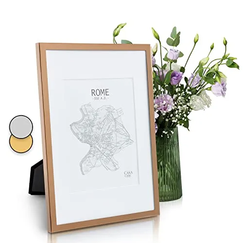 Casa Chic Bilderrahmen mit Passepartout, 31x23cm Bilderrahmen für Urkunde & Collage, Glas Bilderrahmen, Fotorahmen Stehend/Wandmontage, Rahmen Vertikaler/Horizontaler Gebrauch, Metall-Bilderrahmen