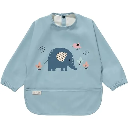 ARTEE Ärmellätzchen beschichtet wasserfest abwischbar Lätzchen mit Ärmeln, Baby, Wasserdichtes Lätzchen, ideal als Geschenk (Elephant, M)