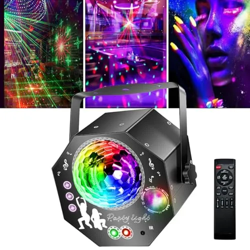 4-in-1 Discokugel mit Motor und Licht – Musikgesteuertes Partylicht mit 64 Mustern