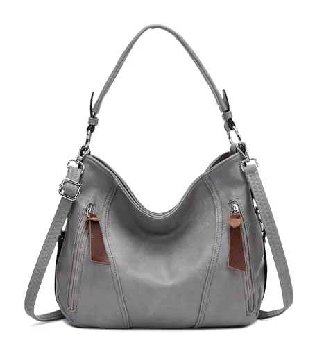 ITALYSHOP24 OBC Damen Hobo-Bag in Hellgrau - Elegante Hobo Umhängetasche (32x25x14 cm) aus weichem Material. Ideal für Alltag und Ausflüge. Stilvolles Design trifft auf praktische Funktionalität – die perfekte Begleiterin für jeden Anlass!