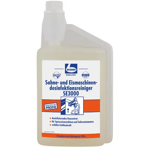 Dr. Becher 1690000 Sahne- und Eismaschinenreiniger 1 L - Reinigungsmittel für Sahne- und Eismaschinen, desinfiziert effektiv gegen Bakterien und Viren mit bis zu 200L Anwendungslösung, einfache Dosierung durch die spezielle Flasche.