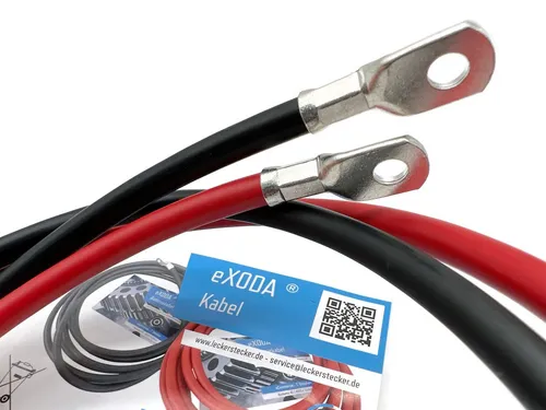 eXODA 35 mm² M6 Batteriekabel, Rot und Schwarz, 100 cm - Hochwertiges Batteriekabel für Autos, Wohnmobile und mehr. 99% Kupfer sorgt für optimale Leitfähigkeit und Langlebigkeit.