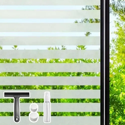 DARUITE Fensterfolie Blickdicht Milchglasfolie Selbstklebend Sichtschutzfolie Non-Klebefolie Fenster Sichtschutz Fensterfolien Folie Fenster Sichtschutz (44.3x200 cm, Fensterfolie Streifen)