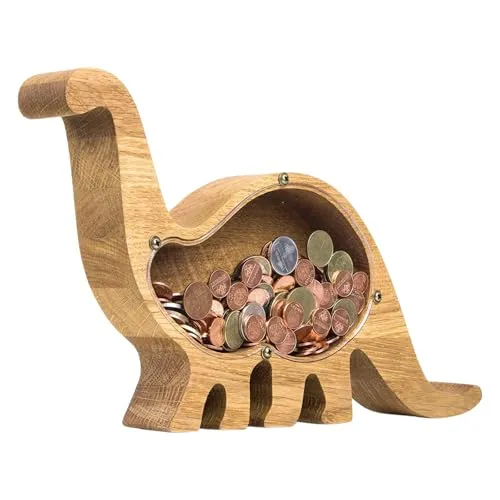 RoxNvm Langhals-Drachenbank, abnehmbare Spardose für Kinder, Holz-Münzbank, personalisierte Gelddose, Geschenke (Langhals-Drache)