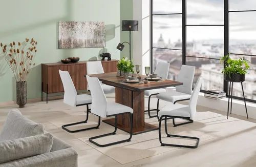 HELA Essgruppe Ariana, 7-tlg. Set mit ausziehbarem Tisch und 6 Stühlen - Moderne Essgruppe für 4-6 Personen, ausziehbar von 120 auf 160 cm, bietet Flexibilität und Platzersparnis für jedes Dinner oder Familienfeier.