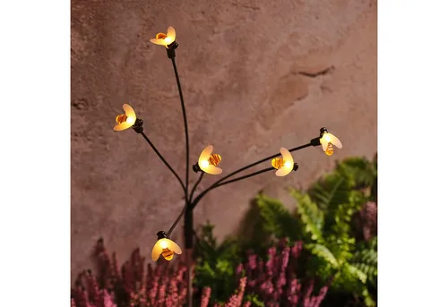 Lights4fun LED Gartenleuchte 6er Set Bienen Solar-Gartenstecker mit warmweißen LEDs