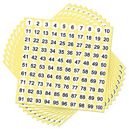 Zahlen Aufkleber 1 bis 100 Runde Selbstklebende Aufkleber Aufbewahrung Organisieren Etiketten 30 Blatt 3000 Etiketten
