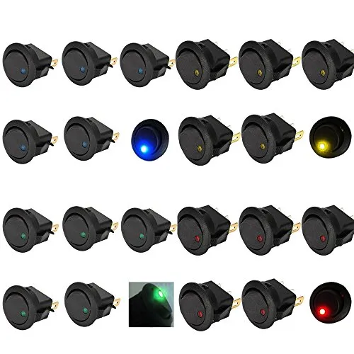 Mintice™ 20 X 12V Auto KFZ Schalter Runder EIN/AUS Wippenschalter Kippschalter LED Beleuchtet Blau Rot Grün Gelbe
