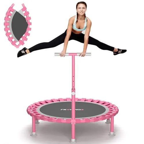 ZCMHAXJ Klappbares Trampolin Indoor, Ø101.6cm Trampolin Klein mit Bungees, 204kg Tragkraft mit T-förmigem höhenverstellbaren Haltegriff, Mini Trampolin Kinder & Erwachsene