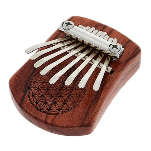 Meinl 8 Notes Solid Zebrawood Kalimba - Percussion Kalimba mit 8 verchromten Stahlzungen, Korpus aus rotem Zebraholz und einzigartiger Blume des Lebens Schnitzerei, ideal für entspannende Melodien.