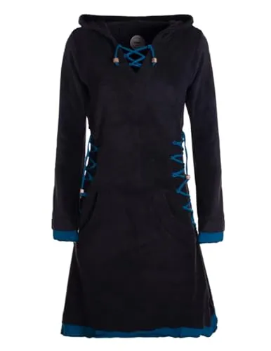 Vishes - Alternative Bekleidung - Extra warmes Damen Elfenkleid Winterkleid Sweatkleid Eco-Fleece schwarz 34