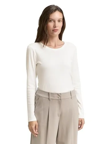 Langarmshirt TOM TAILOR Damen XXL in Weiß - Stylisches Langarmshirt für Damen von TOM TAILOR. Aus weichem Jersey mit Stretch für optimalen Komfort. Ideal für legere Looks und angenehm zu tragen.