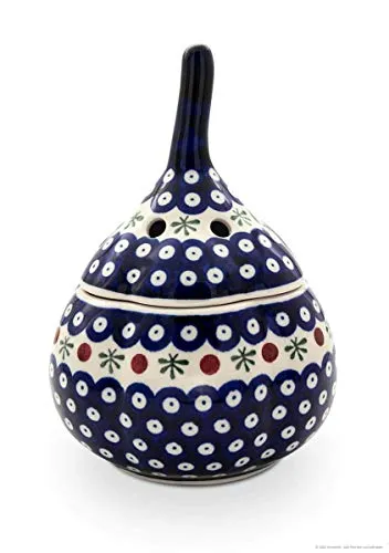 Original Bunzlauer Keramik Knoblauchtopf Ø16,4 x 21,4 cm Design 41 - Frischhaltedosen - Funktioneller Zwiebeltopf aus porösem Ton, hält Knoblauchzehen trocken und gesund.