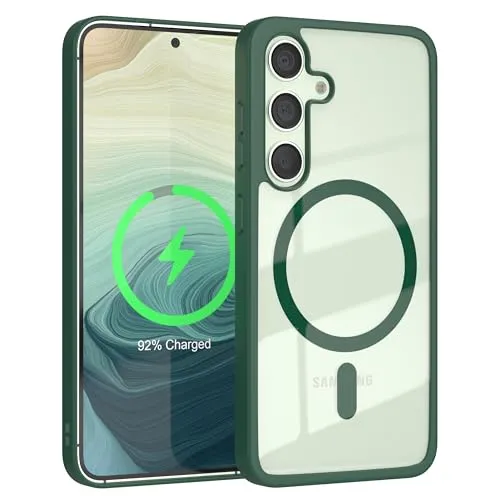 EAZY CASE Crystal TPU Hülle kompatibel mit Samsung Galaxy S24 kompatibel mit Qi-Charging, Silikon mit Kameraschutz, Slimcover, Handyhülle, Silikonhülle, Durchsichtig, Transparent/Nacht Grün