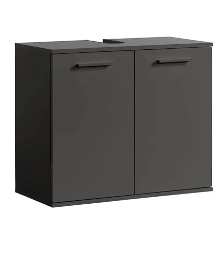 mokebo® Waschbeckenunterschrank 'Der Waschbär' in Anthrazit-Schwarz - Unterschrank fürs Bad, produziert in Deutschland, bietet viel Stauraum und elegantes Design mit Siphonausschnitt für optimale Nutzung.