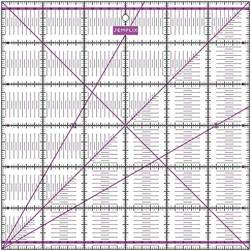 SEMPLIX Patchwork-Lineal Quilt-Lineal, transparent, mit cm-Skala und Winkelfunktionen, ideal für Patchwork und zum Basteln, 30 x 30 cm (lila)