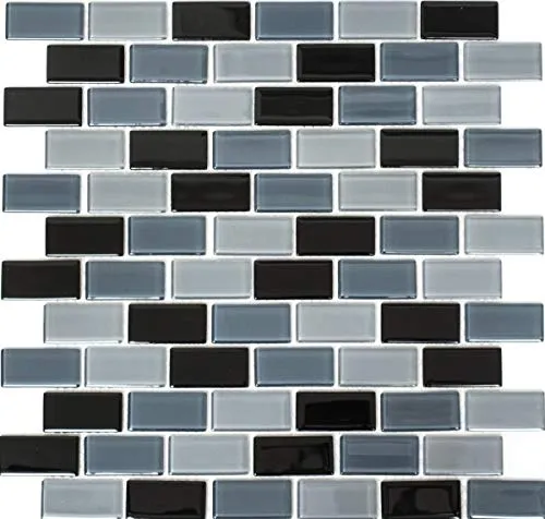 Verbund Mosaikfliesen grau anthrazit schwarz Brick Glasmosaik BAD WC Küche WAND MOS66-0208