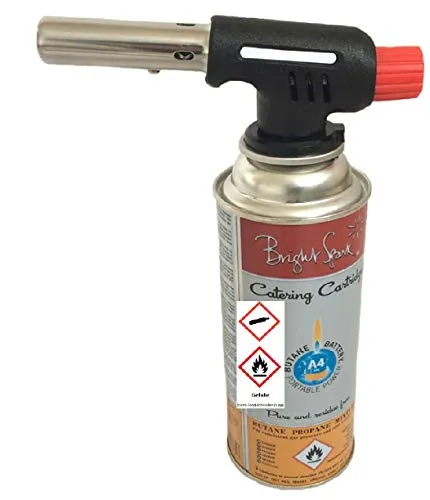 Tamled Crème Brûlée Gasbrenner Profiausführung Brenner mit Gaskartusche für Gastronomie, Haushalt, Fischerei, Handwerks-und Autowerkstatt, komfortable Piezozündung und Flamme regulierbar