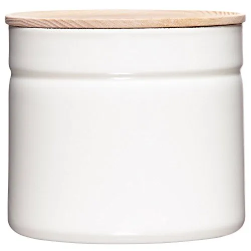 Riess Vorratsdose mit Holzdeckel Ø13 Emaille pure white - Frischhaltedosen mit 1390ml Volumen, luftdichtem Eschenholzdeckel und in 6 Farben erhältlich - ideal zum stilvollen Aufbewahren von Lebensmitteln und Utensilien.