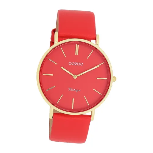 OOZOO Quarzuhr C20325 - Elegante Armbanduhr für Damen und Herren - Armbanduhren mit analoger Anzeige, spritzwassergeschützt und stilvollem rot-goldfarbenem Lederarmband. Ideal für jeden Anlass!
