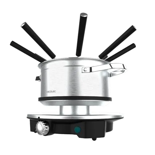 Cecotec Elektrisches Fondue für 8 Personen - Schoko-Fondue-Set mit 1500W Leistung, 1,7L Edelstahl-Topf und einstellbarem Thermostat für Käse, Schokolade und Öl – ideal für gesellige Abende.