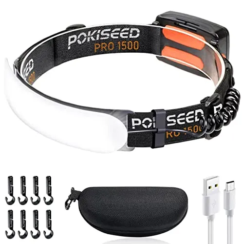 POKISEED LED-Stirnlampe 1500 LM – Wiederaufladbar, Wasserdicht und Vielseitig