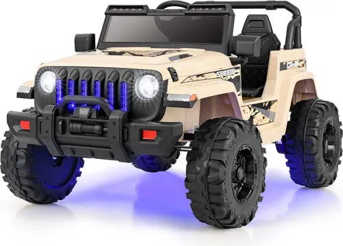 COSTWAY Elektroauto, 12V Kinderauto Elektro mit 2,4G-Fernbedienung, MP3 & Musik, Hupe & Scheinwerfer, 2,6-6 km/h, Elektro Auto für Kinder 3+, Khaki