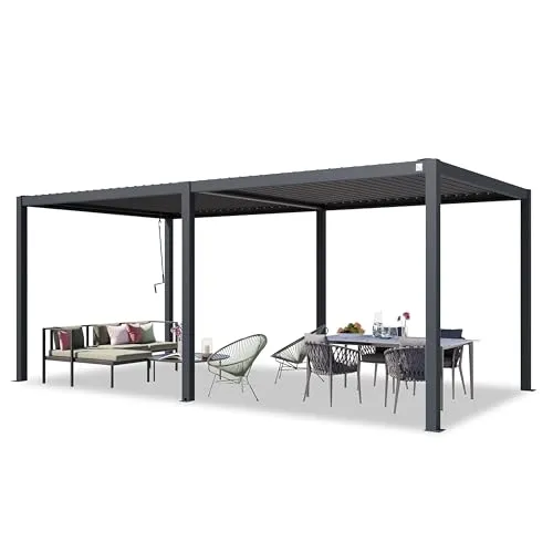 PRIMEYARD Pergola 3x6 m mit Lamellendach - Pavillon mit verstellbarem Lamellendach aus pulverbeschichtetem Stahl, ideal für ganzjährige Nutzung dank integriertem Wasserablaufsystem und stabiler Aluminiumkonstruktion.