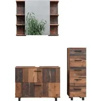 Vicco Badmöbelset Ilias Old Style - Badmöbel-Set mit melaminbeschichteter Oberfläche, pflegeleicht und bietet viel Stauraum durch diverse Fächer und Ablageflächen.