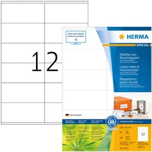 Herma Universaletiketten 10733 Special Recycling, 105 x 48mm - Universaletiketten recycling, nachhaltig und umweltschonend mit hohem Weißegrad (CIE 133) und Blauer Engel Zertifikat. Ideal für DIN B4/C4 Kuverts, garantiert staufreies Drucken und für fast alle Drucker geeignet.