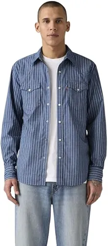 Levi's Herren Westernhemd Barstow mit Spitzkragen, Regular Fit, Blau (Bjorn Geo Stripe Est), M