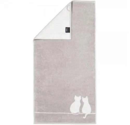 Cawö Badetücher Handtuch Cute Cats Katze You & Me Platin Weiß (50x100cm)