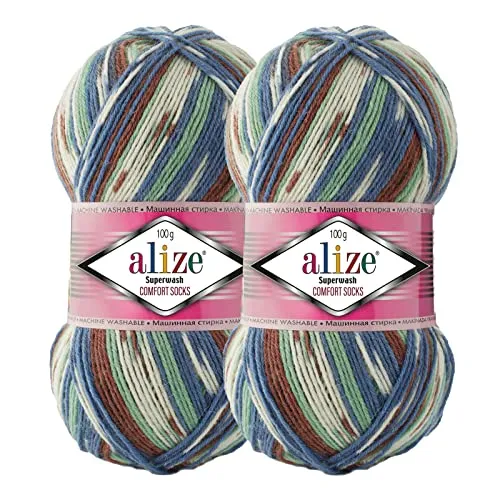 Produktbild 100g Sockenwolle Superwash Comfort 4-fädig Schurwolle Sockengarn Farbauswahl 2 x