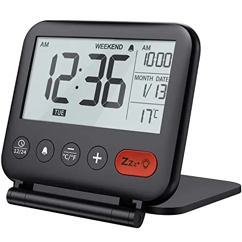 Digitaler Mini-Reisewecker mit Faltbarem Spiegel & Snooze-Funktion