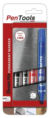 PenTools by Pentel N60 Permanent Marker - 4 Stück, robuste Keilspitze für permanente Markierungen, ideal für raue Umgebungen