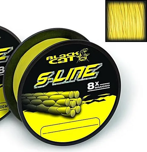 Black Cat S-Line Angelschnur gelb, Ø0,45mm, 400m, 50kg - Angelschnur für Profis, extrem reißfest mit 50kg Tragkraft, ideal für den Einsatz beim Angeln auf große Fische.