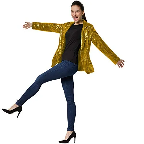 dressforfun Blazer Damen - Glitzer Jackett für Fasching und Disco - Funktionsjacken mit glitzernden Pailletten für hohen Tragekomfort und perfekten Sitz, ideal für Faschingskostüme und 80er Jahre Outfits.