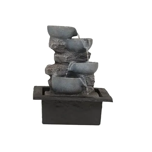 DRULINE Zimmerbrunnen France Brunnen mit Wasserfall und LED Beleuchtung für Drinnen und Draußen Polyresin in Stein Optik Wasserspiel mit Pumpe | 18430 | L x B x H 22 x 19 x 27 cm | Grau Braun