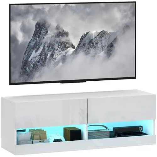 HOMCOM TV Schrank mit LED-Beleuchtung - TV-Halterungen: Moderner TV Schrank mit hängendem Design, 16 Blinkmodi und Platz für Fernseher bis 50 Zoll, ideal für kleinere Wohnungen.