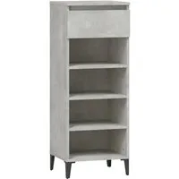 vidaXL Schuhregal Betongrau 40x36x105 cm - Schuhschrank aus Holzwerkstoff mit stabilen Metallfüßen, bietet reichlich Stauraum mit 3 Fächern und einer Schublade für ein aufgeräumtes Wohnumfeld.