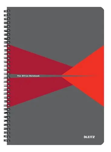 Leitz Office Collegeblock A4 liniert, Notizbuch mit Spiralbindung, Kartoneinband, 360 Grad Öffnung, 180 Seiten/90 Blatt FSC-zertifiziertes Papier (80 g/m²), für Büro & Schule, Rot, 46481025