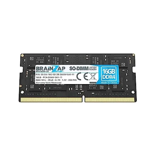 BRAINZAP 16GB DDR4 RAM SO-DIMM PC4-2666V-SA1-11 2Rx8 2666 MHz 1.2V CL19 Notebook Laptop Arbeitsspeicher Unbuffered Non-ECC