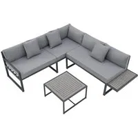 Juskys Gartenmöbel Lounge St. Tropez für 4 Personen - Stilvolles Set für Balkon und Garten - Gartenmöbel Lounge St. Tropez für 4 Personen, modernes Design aus Stahl und Holz, inklusive Tisch und Kissen für höchsten Komfort im Freien.