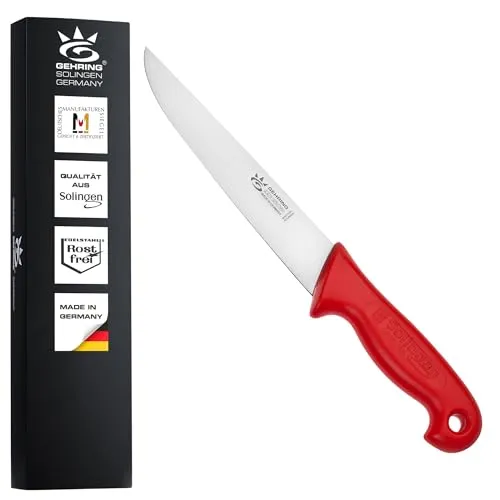 GEHRING Solingen Stechmesser 17 cm I Professionelles Metzgermesser aus rostfreiem Edelstahl I ergonomischer Kunststoffgriff rot I Schlachtermesser I Fleischmesser I Made in Germany