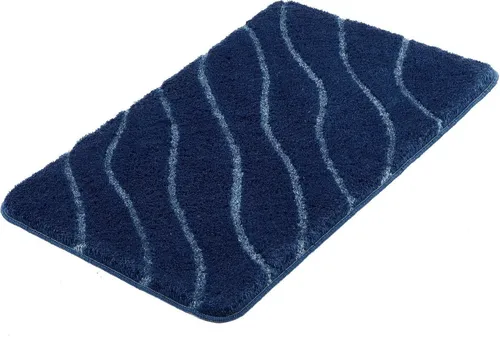 Kleine Wolke Badematte Tram, 80x140 cm - Badteppich mit rutschhemmender Beschichtung, ideal für Sicherheit im Bad und geeignet für Fußbodenheizung. Modernes Wellen-Design mit Hoch-Tief-Effekt in Blau.