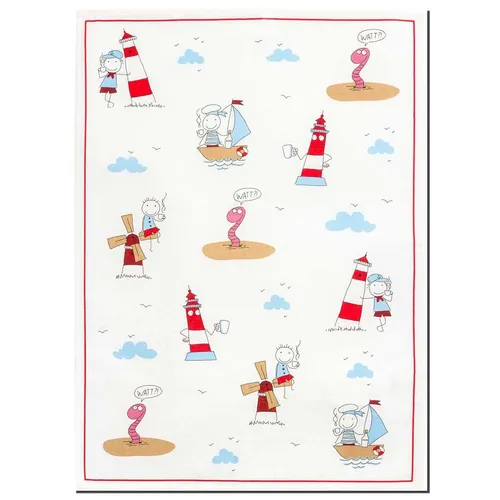 Geschirrtuch Spültuch 50 x 70 cm Wattwurm Baumwolle Küchentuch Druckmotiv Kracht