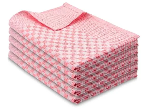 ZOLLNER 5er Set Geschirrtücher Baumwolle in 46x70 cm - super saugstarke und robuste Küchentücher – waschbar bis 60°C – in rot kariert - Gastronomiequalität - Oeko Tex® Zertifiziert