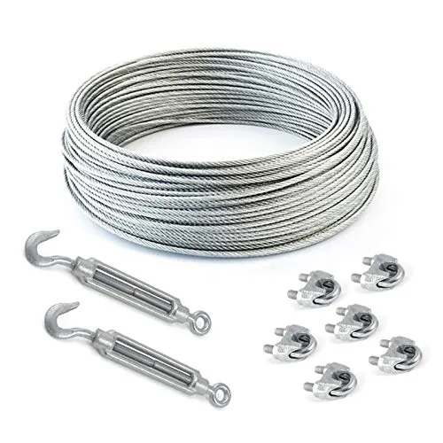 10m DRAHTSEIL SET 4mm 6x7+FC + 6 x SEILKLEMMEN 5mm DIN 741 + 2 x SPANNSCHLOSS M5 HAKEN - ÖSE verzinkt Stahlseil Forstseil Windenseil Seil Draht Stahl Drahtseilklemmen Drahtseil Drahtseilklemme Klemme Anschlagseil Spannschlösser Spannschloß Seilspanner Spanner