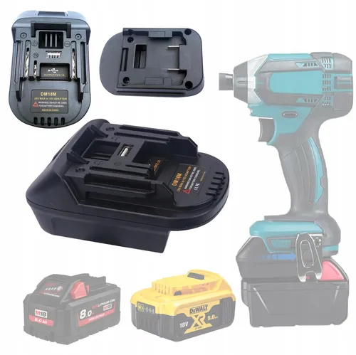 Rosfix Adapter DM18M – Akkuadapter für Dewalt/Milwaukee 18V auf Makita 18V LXT | USB 5V 2.1A | Kompatibel mit DCB200, M18